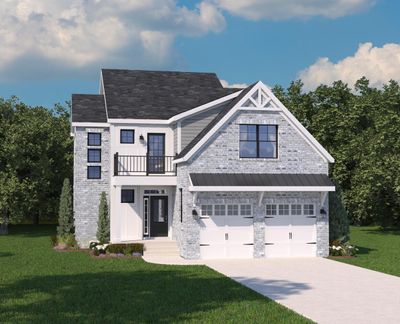 The Jasmine optional Modern Farmhouse Elevation! Rendering shows 2 car front entry garage; all of our homes in Reserve at Horn Springs will have 3 car side entry garages standard. | Image 3