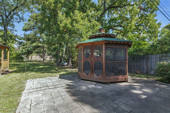 Backyard with gazebo, outdoor gas fireplace | Image 29