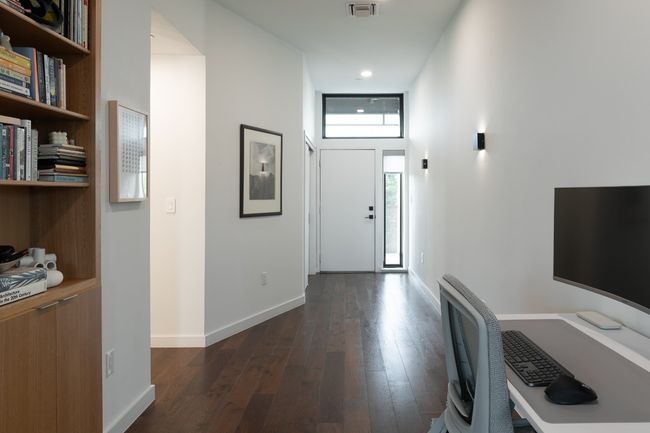 Foyer entrance with baseboards, visible vents, recessed lighting, and dark wood-style flooring | Image 12