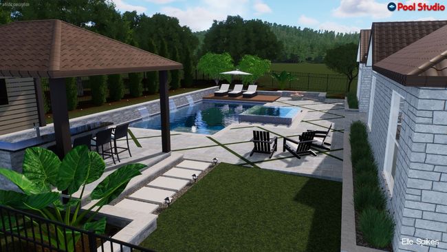 View of pool featuring a patio, a fenced backyard, a gazebo, and a pool with connected hot tub | Image 34