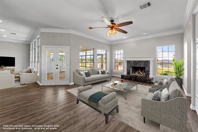 FAMILY ROOM...Open To Kitchen, Dinette And Living Room, WB Fireplace, Room Has Been Digitally Staged/Not To Scale | Image 16
