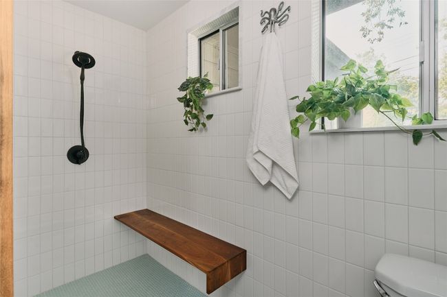 Walk in shower with custom walnut bench | Image 14