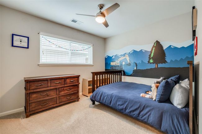 Bedroom 4 with with closet, carpet, ceiling fan, 2 inch blinds | Image 26