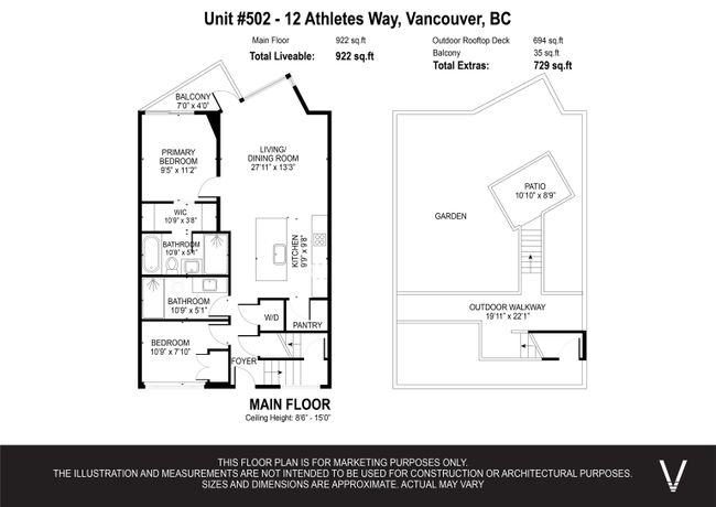 502 - 12 Athletes Way, Condo with 2 bedrooms, 2 bathrooms and 1 parking in Vancouver BC | Image 2