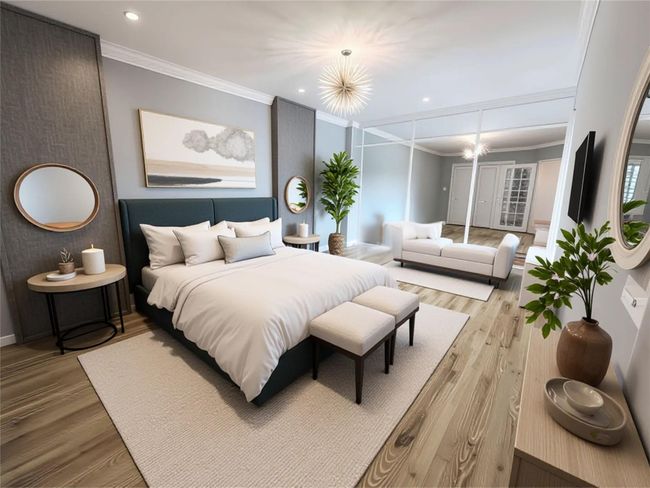 Bedroom with wood finished floors, recessed lighting, and ornamental molding | Image 6