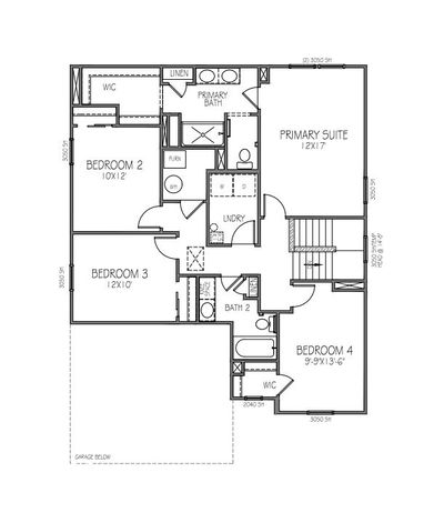 Second Floor Plan - Structural options added include: 4th bedroom floor plan in place of a loft, walk-in shower in primary bathroom, and water softener rough-in in laundry room | Image 3