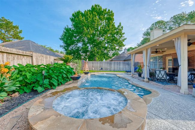 Heated Pool/Spa with 2 fire bowls & sun shelf. | Image 49