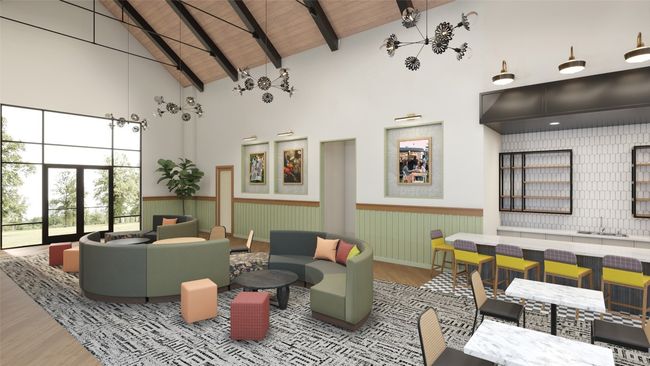 Community lobby featuring high vaulted ceiling, beamed ceiling, a wainscoted wall, and wood ceiling | Image 4