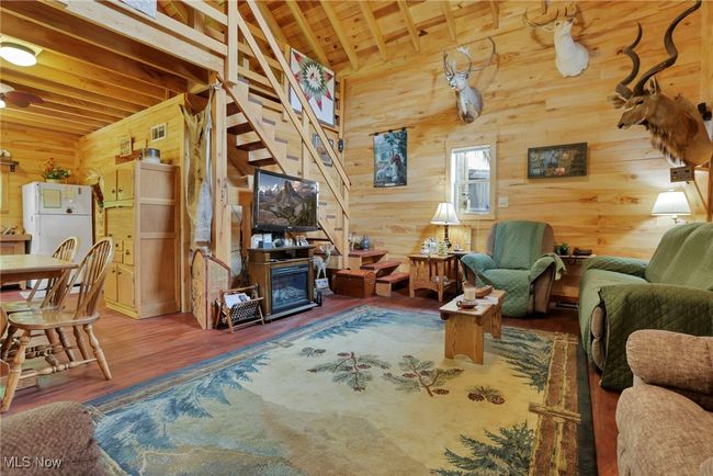 Living room with wood walls, wood ceiling, wood finished floors, and a glass covered fireplace | Image 19