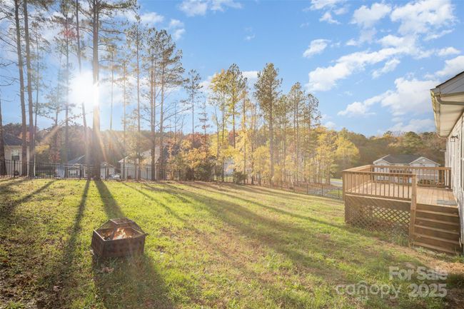Yard View of the Trees, Side of the Deck and Firepit | Image 34