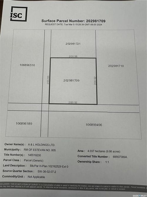 Block H Rural Address, Estevan Rm No. 5, SK, S0C0M0 | Card Image