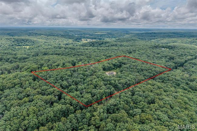 Aerial overview of property's location with a heavily wooded area and property boundaries highlighted | Image 77