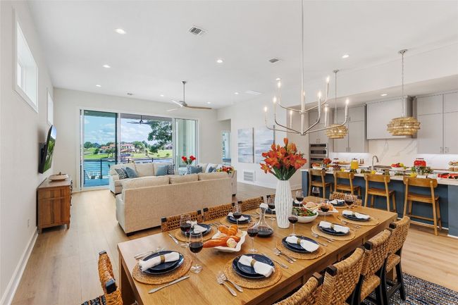 Dining area featuring recessed lighting, light wood finished floors, and ceiling fan | Image 16