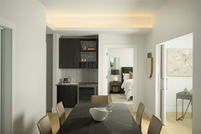 Dining space featuring beverage cooler and light wood-type flooring | Image 16