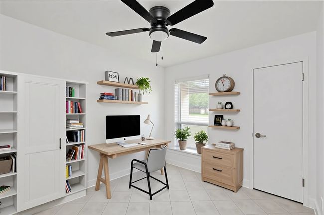 Office featuring ceiling fan, baseboards, and light tile patterned flooring | Image 19