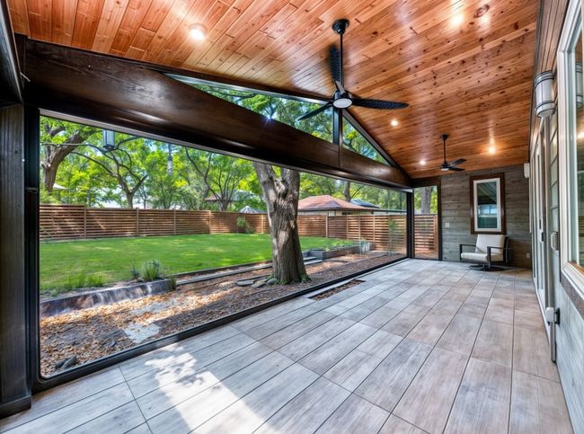 Unfurnished sunroom featuring a ceiling fan | Image 30