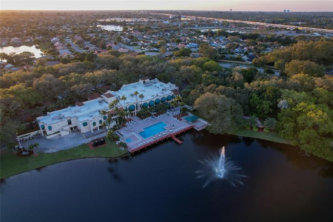 Drone Picture Of Clubhouse Pool And Water Fountain | Image 45