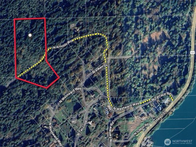 Overhead view with approximate boundaries in red. | Image 26