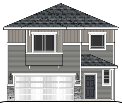 3223 Kady Ave NE - Exterior Color Scheme selected. Home features a covered front entry, stone accents, 2 story foyer, main floor den/flex room plus a great room. Home is located on a NO THRU STREET. Sod, irrigation system, and landscaping included. | Image 1