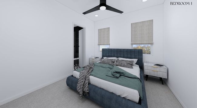 Carpeted bedroom featuring baseboards, a ceiling fan, and recessed lighting | Image 8