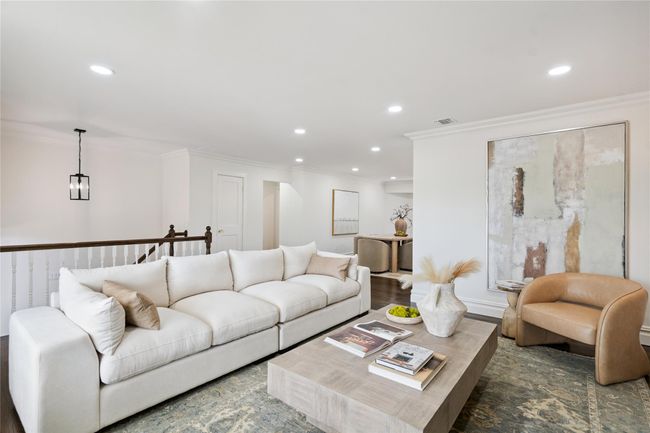 Living area featuring crown molding, recessed lighting, and dark wood finished floors | Image 14