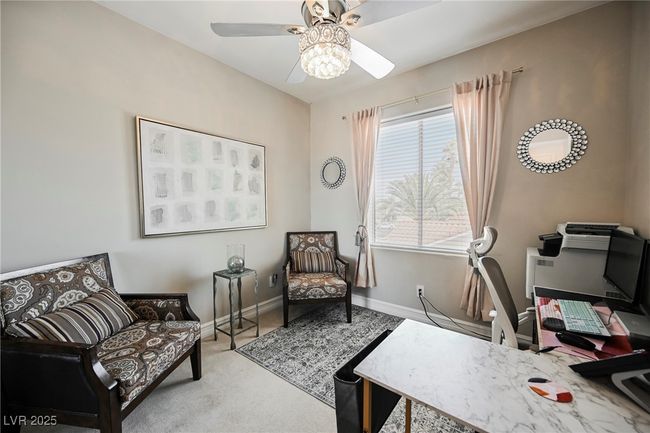 Office/Bedroom with carpet flooring, baseboards, and a ceiling fan | Image 47