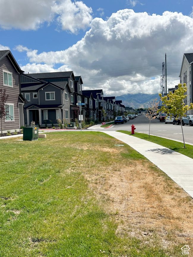 View of front green lawn with a residential view, town home faces green space at the front | Image 23