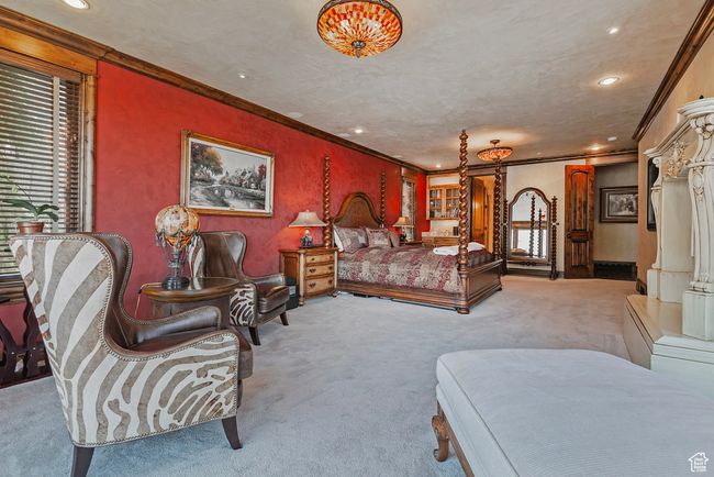 Carpeted bedroom featuring recessed lighting and ornamental molding | Image 32