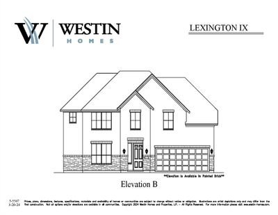 Westin Homes NEW Construction (Lexington IX, Elevation B) CURRENTLY BEING BUILT. Two story. 4 bedrooms. 3.5 baths. Family room, informal dining room, and study. Spacious island kitchen open to Family room. Primary suite with large double walk-in closets. Second bedroom downstairs with private bath. Spacious game room and media room on second floor. Covered patio and 2-car garage. | Image 2