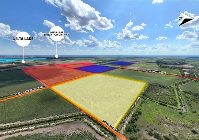 Overview of rural landscape with rows of crops, property parcel outlined, and a nearby body of water | Image 5