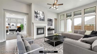 Living room with hardwood / wood-style flooring and ceiling fan | Image 3