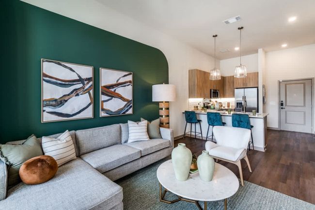 Living room with dark hardwood / wood-style flooring | Image 4