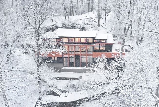 Aerial photograph of the original Usonia Historical District house in the depths of winter. | Image 4