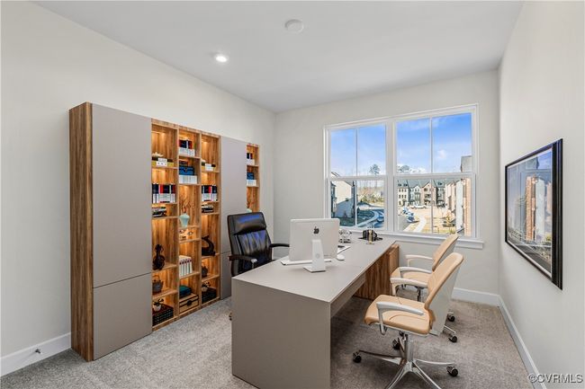 Home office with light carpet, baseboards, and recessed lighting | Image 16
