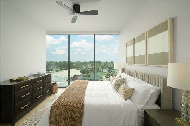 Bedroom with access to outside, floor to ceiling windows, and ceiling fan | Image 8