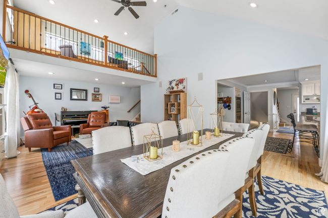Dining room with ceiling fan, stairway, recessed lighting, and light wood-style floors | Image 16