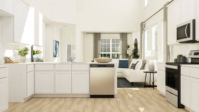 Kitchen featuring stainless steel range with electric stovetop, dishwashing machine, light wood-style floors, a peninsula, and white cabinetry | Image 8