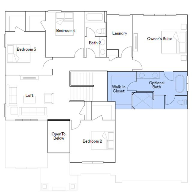 Itasca upper level floorplan with primary bedroom serenity shower. | Image 28
