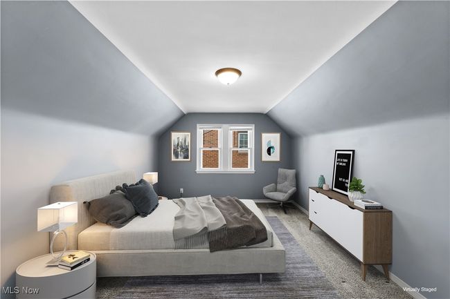 Carpeted bedroom with vaulted ceiling | Image 22