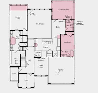 Structural options include: covered patio 1, extended primary suit, gourmet kitchen 2, 5th bedroom and bath in lieu of tandem garage space, shower/mudset at bath 4, shower 1 with mudset at primary suite. | Image 2