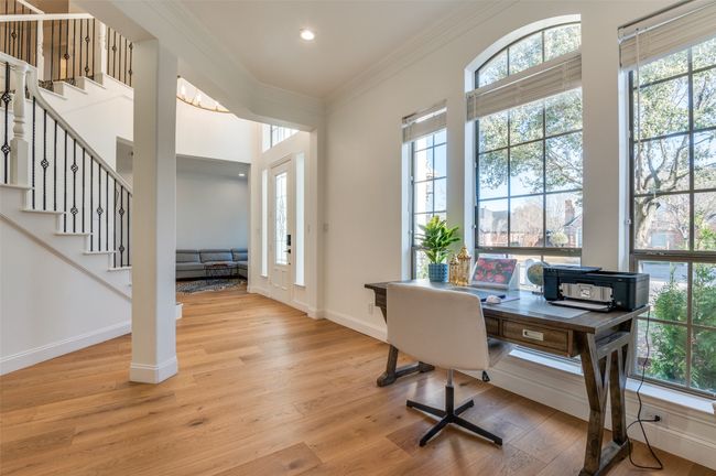 Office featuring baseboards, light wood-style flooring, and ornamental molding | Image 16