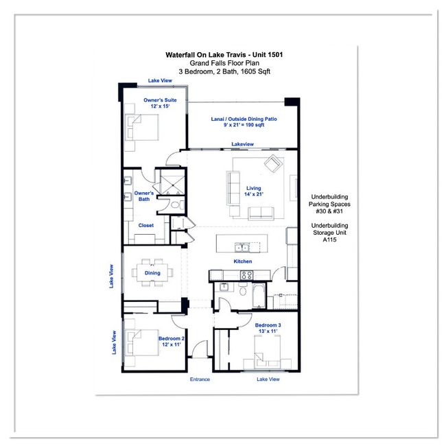 Unit 1501 is one of eight Grand Falls floor plans in the Waterfall complex. As an end unit, #1501 is the ONLY Grand Falls unit on the TOP FLOOR that offers panoramic lake views from three sides of the residence! | Image 25