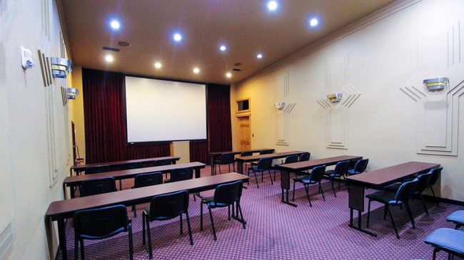 Carpeted home theater with recessed lighting and ornamental molding | Image 15