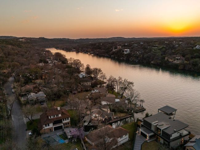 Aerial view at dusk featuring Lake Austin | Image 38