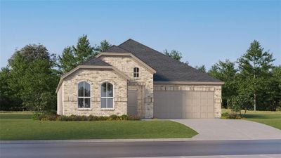 French provincial home featuring a garage and a front lawn | Image 1