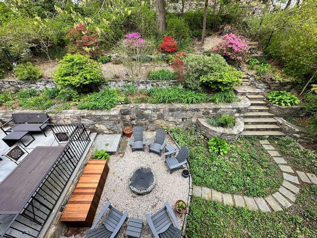 Aerial View of Patio, Firepit and Terraced Gardens | Image 32