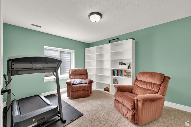 Workout area with carpet and a textured ceiling | Image 21