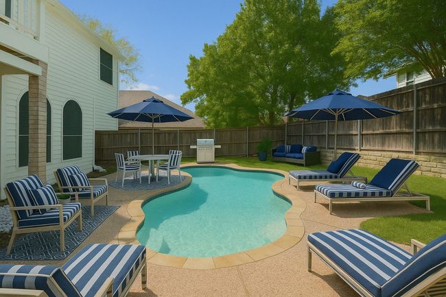 View of pool with a patio area, area for grilling, a fenced backyard, outdoor dining area, and an outdoor hangout area | Image 31