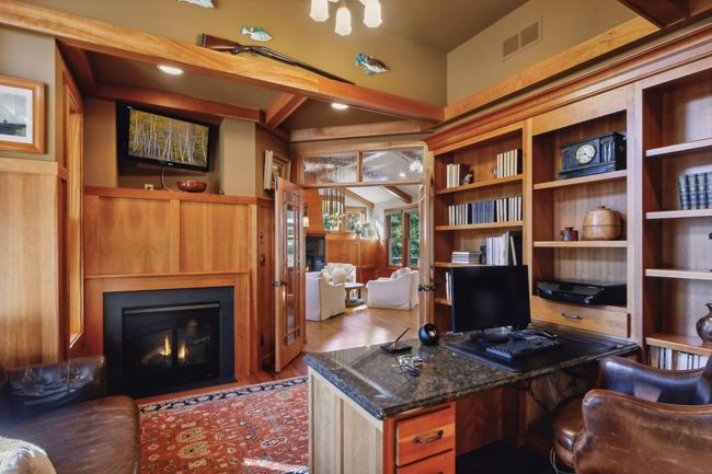 Office with Built-In Shelves and Gas Fireplace | Image 4