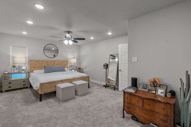 Carpeted bedroom featuring recessed lighting, a ceiling fan | Image 19